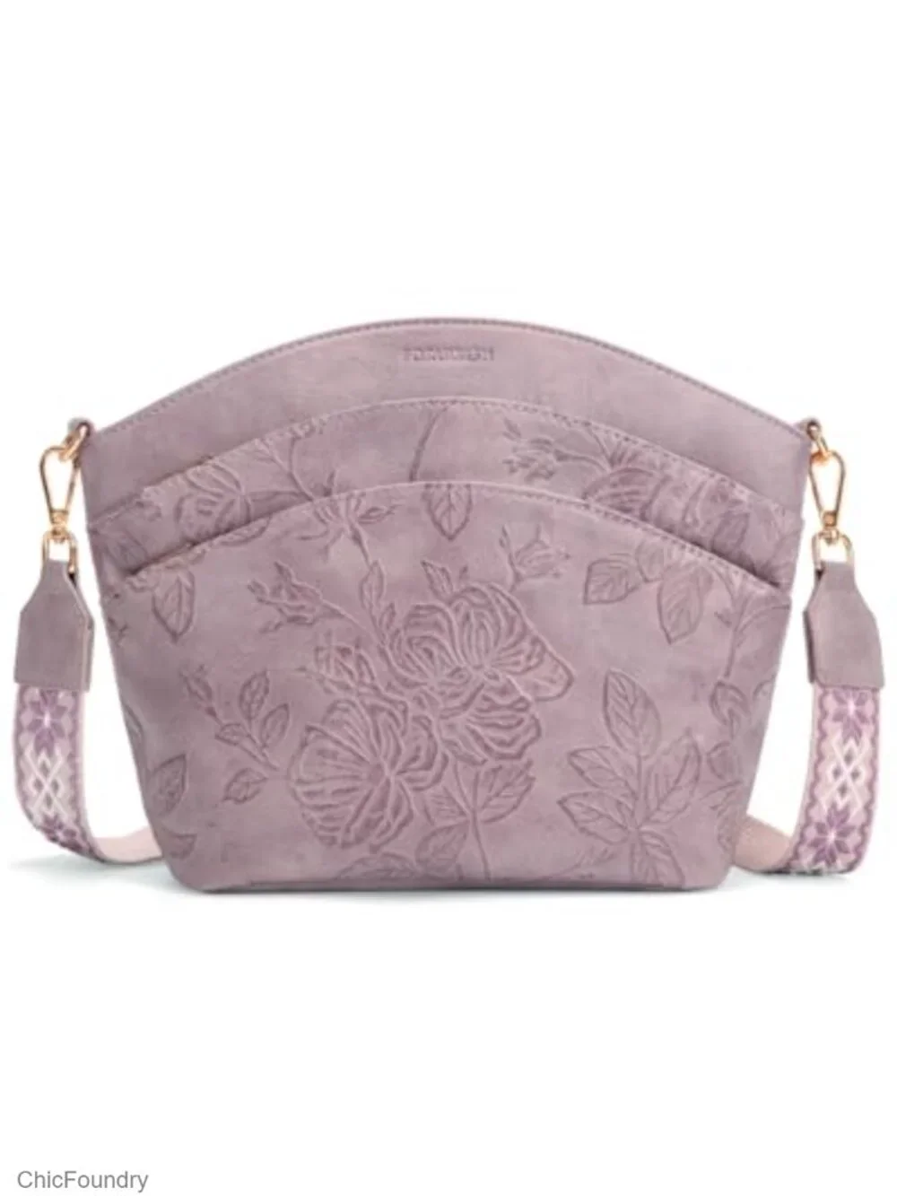 Vegan Leather Crossbody Bag for Women with Embossed Floral Design Medium Purse,